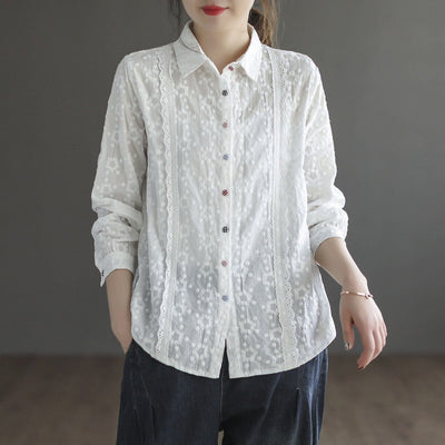 Spring Retro Floral Jacquard Long Sleeve Shirt