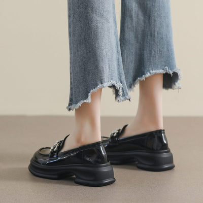 Spring Retro Glossy Leather Casual Loafers Jan 2024 New Arrival 