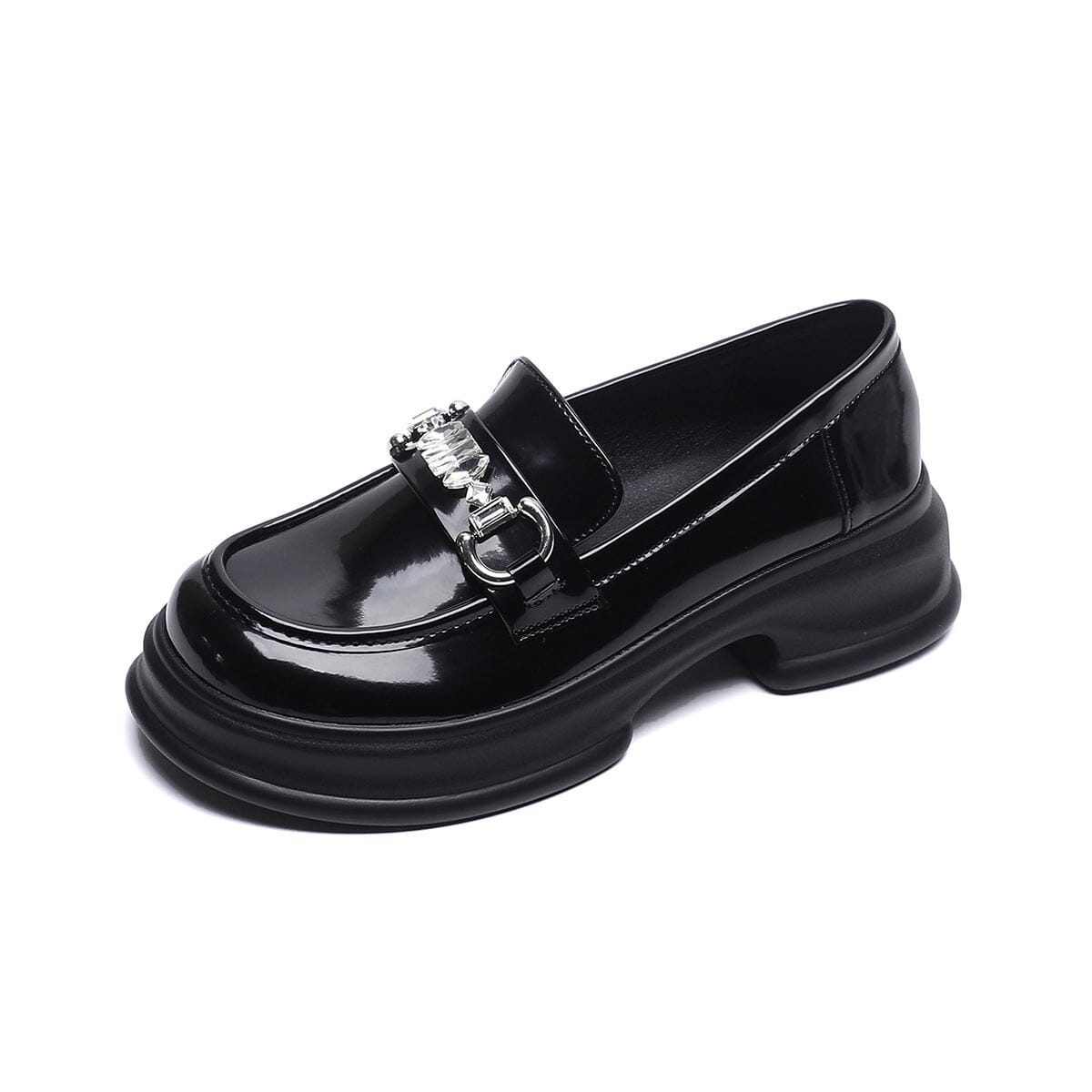 Spring Retro Glossy Leather Casual Loafers Jan 2024 New Arrival Black 34 
