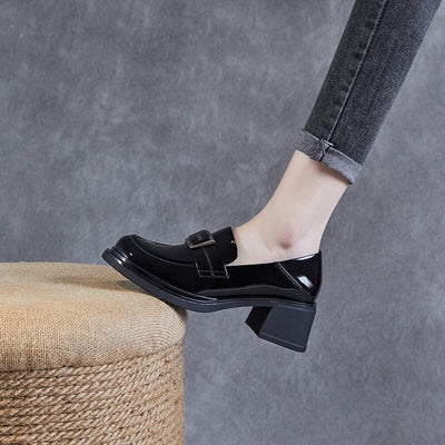 Spring Retro Leather Chunky Heel Loafers Jan 2024 New Arrival 