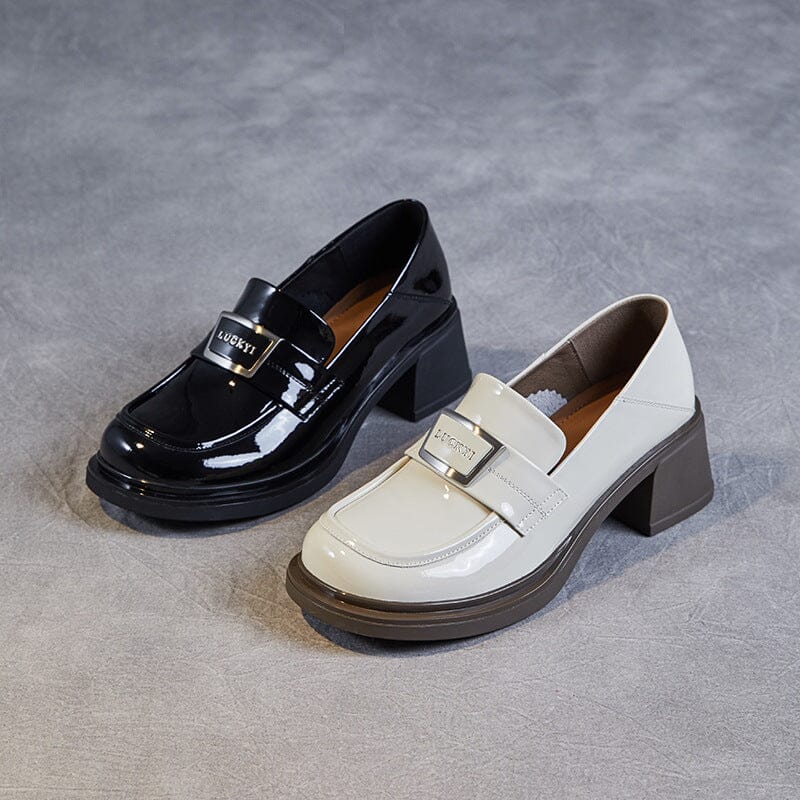 Spring Retro Leather Chunky Heel Loafers Jan 2024 New Arrival 