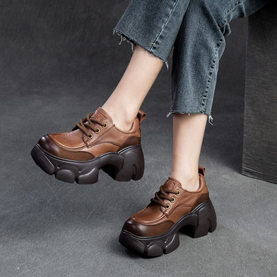 Spring Retro Leather Chunky Platform Casual Shoes