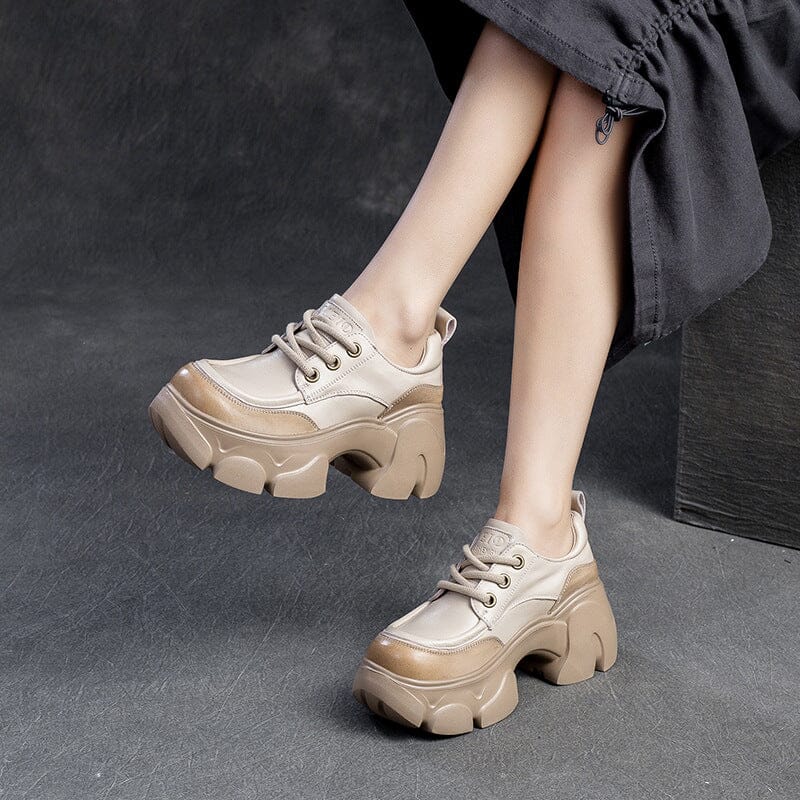 Spring Retro Leather Chunky Platform Casual Shoes
