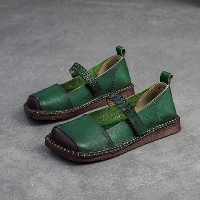 Spring Retro Leather Comfort Soft Flat Casual Shoes Jan 2024 New Arrival Green 35 