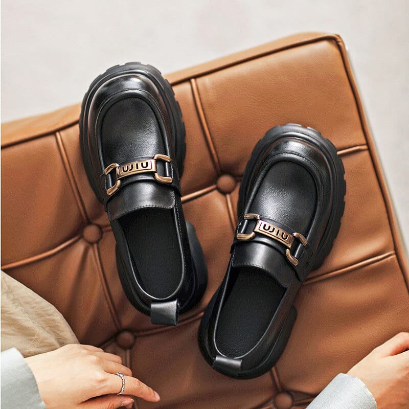 Spring Retro Leather Lightweight Platform Loafers