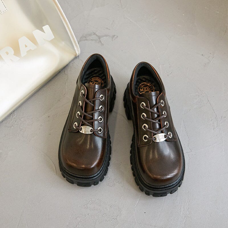 Spring Retro Leather Thick Soled Casual Shoes