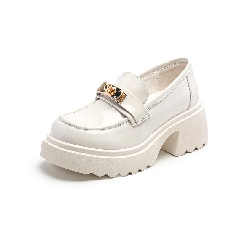 Spring Retro Leather Women Casual Platform Loafers