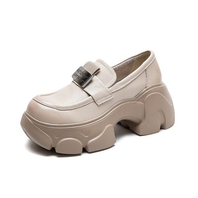 Spring Retro Minimalist Leather Chunky Platform Casual Shoes