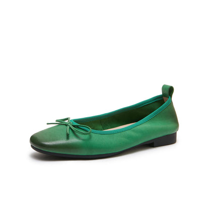 Spring Retro Minimalist Leather Soft Flat Casual Shoes Jan 2024 New Arrival Green 35 