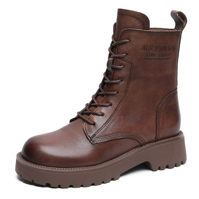 Spring Retro Minimalist Soft Leather Casual Boots Jan 2024 New Arrival Brown 35 