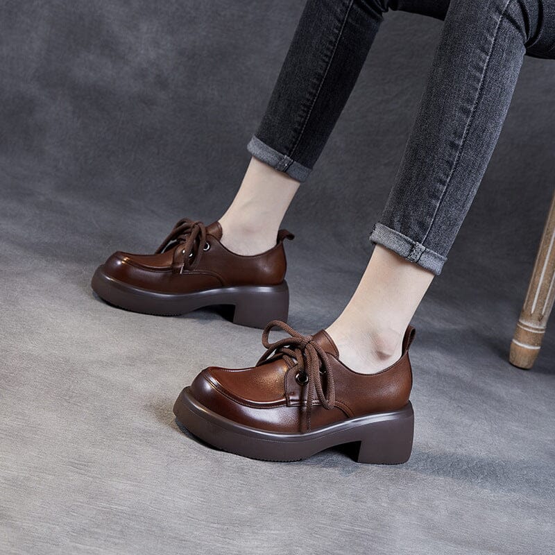 Spring Retro Minimalsit Soft Leather Chunky Soled Loafers