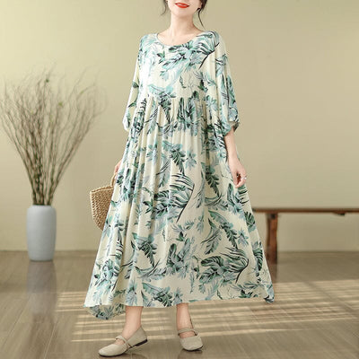 Spring Retro Print Casual Loose Dress Plus Size