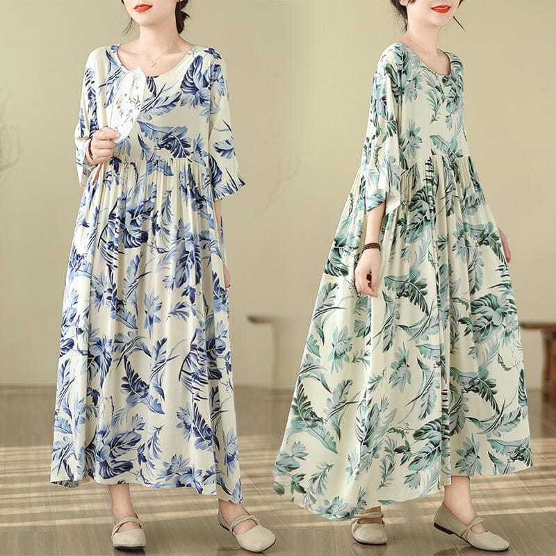 Spring Retro Print Casual Loose Dress Plus Size