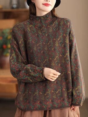 Spring Retro Print Cotton Knitted Cardigan