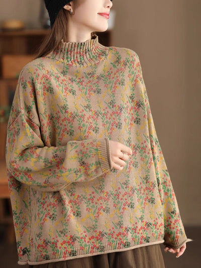 Spring Retro Print Cotton Knitted Cardigan