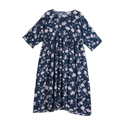 Spring Retro Print Loose Casual A-line Dress Jan 2024 New Arrival 