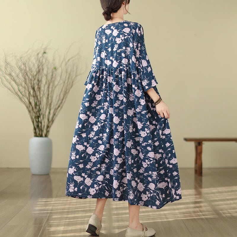 Spring Retro Print Loose Casual A-line Dress Jan 2024 New Arrival 