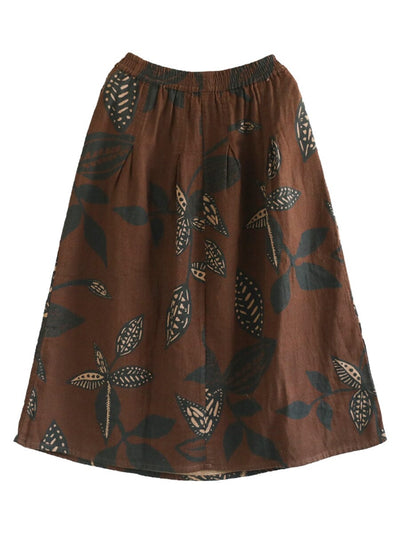 Spring Retro Print Loose Casual A-Line Skirt