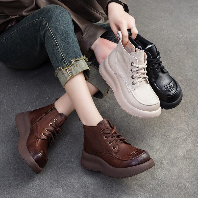 Spring Retro Solid Leather Casual Ankle Boots Jan 2024 New Arrival 