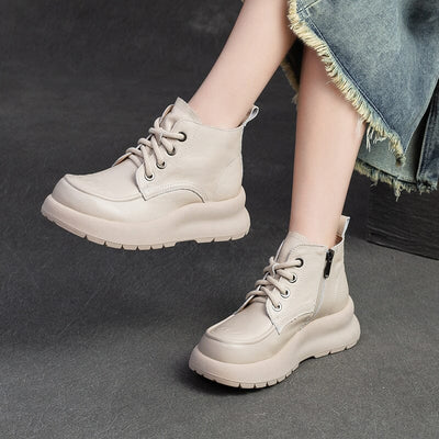 Spring Retro Solid Leather Casual Ankle Boots
