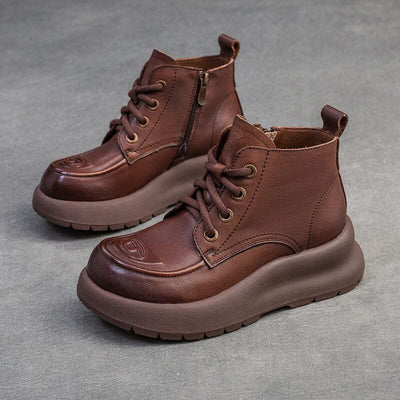 Spring Retro Solid Leather Casual Ankle Boots Jan 2024 New Arrival Brown 35 