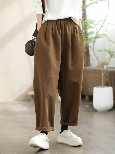 Spring Women Loose Minimalist Casual Harem Pants Jan 2024 New Arrival Coffee One Size 