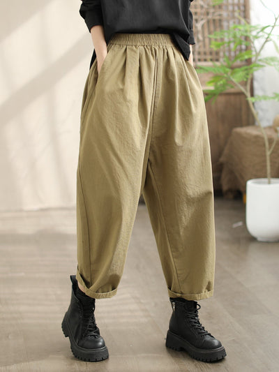 Spring Women Loose Minimalist Casual Harem Pants Jan 2024 New Arrival Khaki One Size 