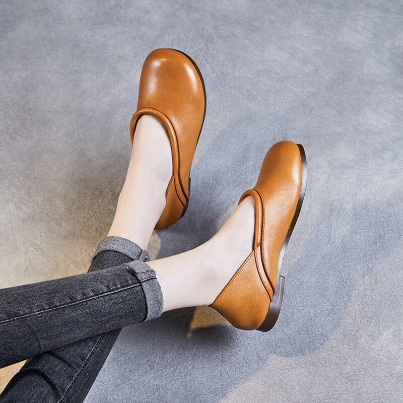 Spring Women Retro Soft Leather Flat Casual Shoes