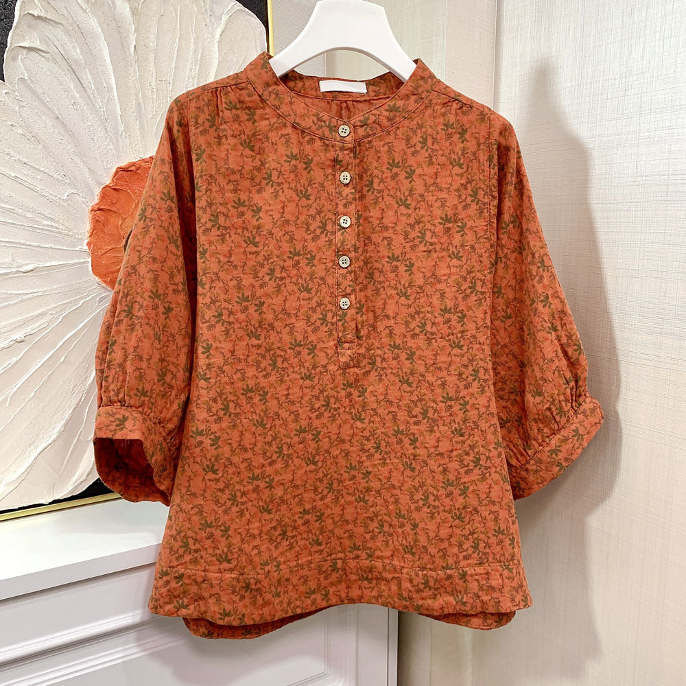 Summer Retro Floral Short Sleeve Loose Cotton Shirts
