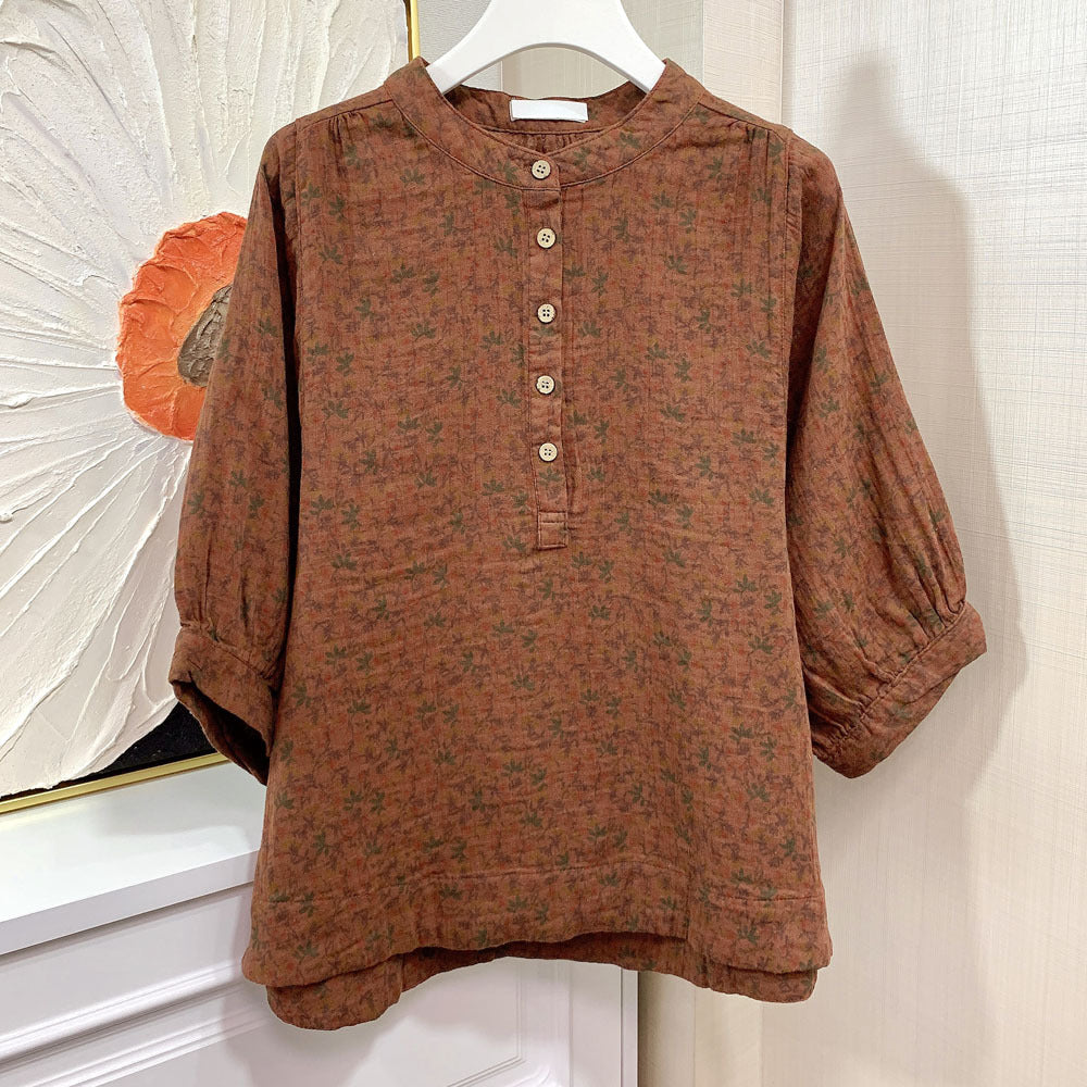 Summer Retro Floral Short Sleeve Loose Cotton Shirts