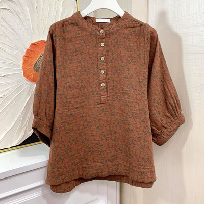 Summer Retro Floral Short Sleeve Loose Cotton Shirts