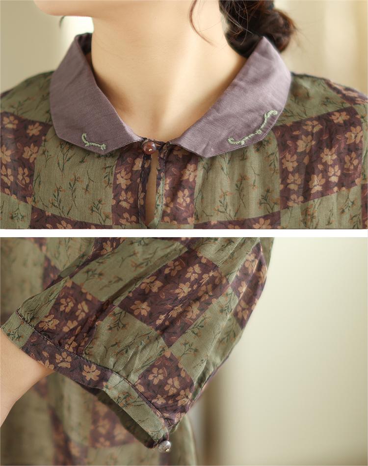 Vintage Lapel Embroidered Floral Cotton Linen Shirts