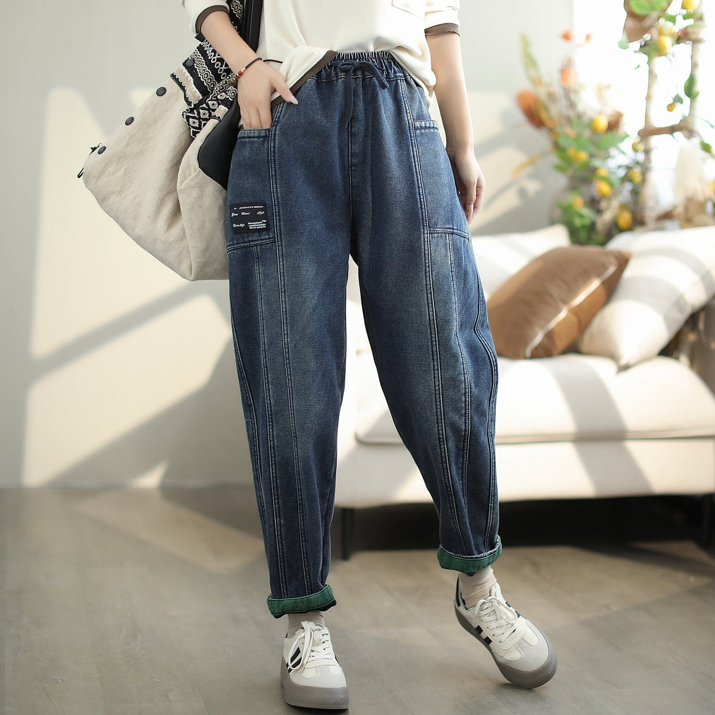 Winter Casual Fashion Patchwork Furred Jeans Nov 2023 New Arrival 