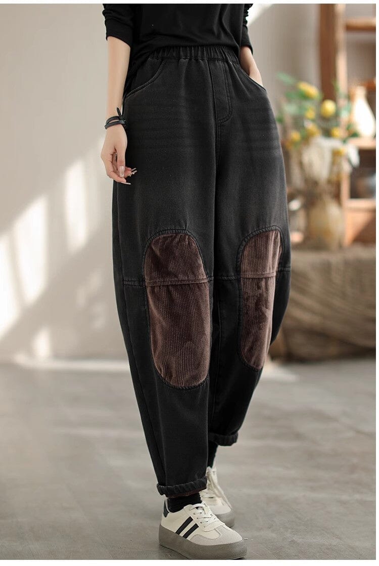 Winter Casual Loose Corduroy Patchwork Jeans