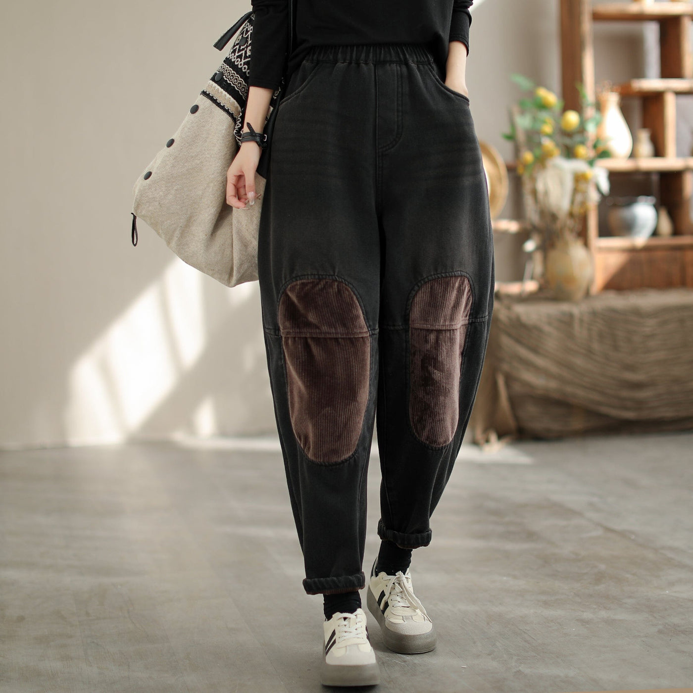 Winter Casual Loose Corduroy Patchwork Jeans