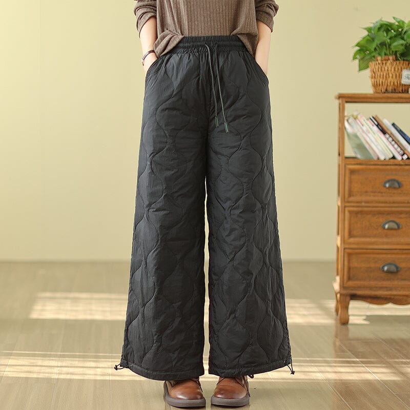 Winter Casual Loose Quilted Warm Pants Dec 2023 New Arrival M Black 