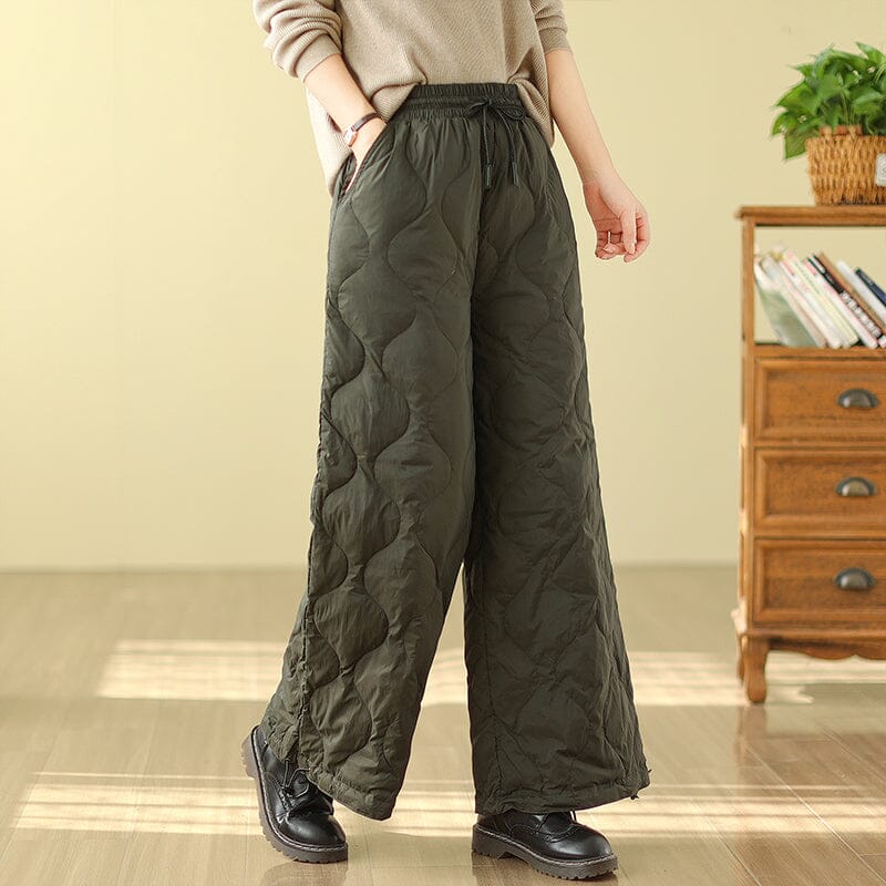 Winter Casual Loose Quilted Warm Pants Dec 2023 New Arrival M Green 