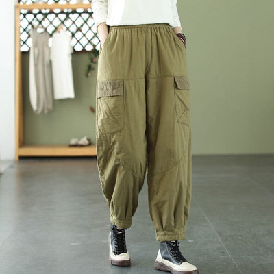 Winter Casual Minimalist Loose Cotton Quilted Pants