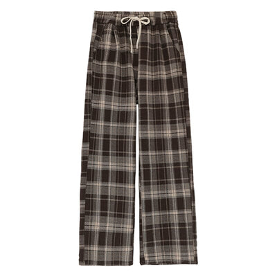 Winter Casual Plaid Cotton Furred Loose Pants