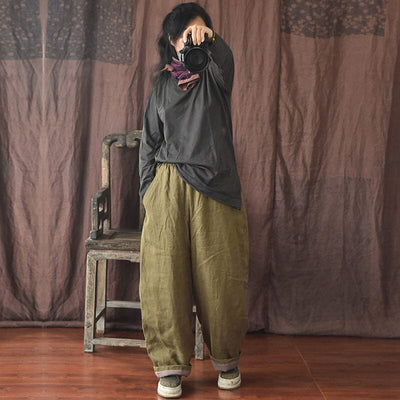 Winter Cotton Quilted Retro Loose Linen Pants