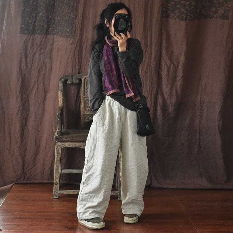 Winter Cotton Quilted Retro Loose Linen Pants