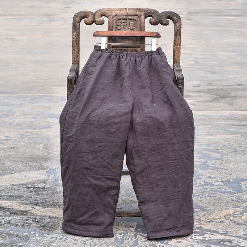 Winter Cotton Quilted Retro Loose Linen Pants Nov 2023 New Arrival Coffee One Size 