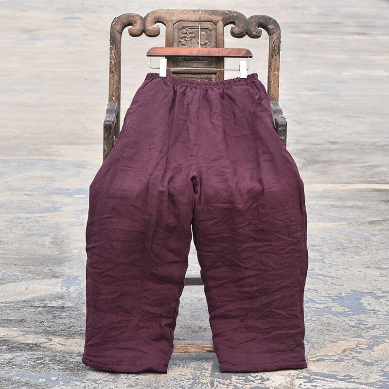 Winter Cotton Quilted Retro Loose Linen Pants Nov 2023 New Arrival Purple One Size 