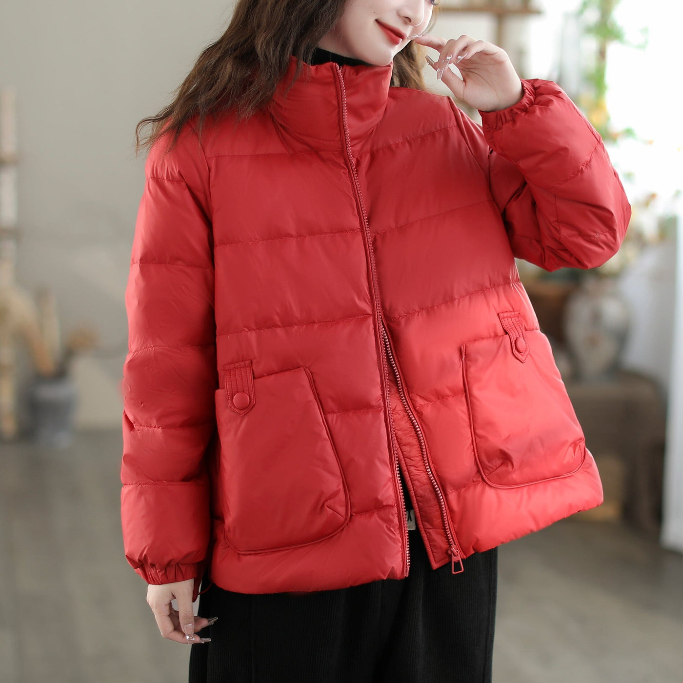 Winter Fashion Casual Minimalist Loose Down Coat Nov 2023 New Arrival M Red 