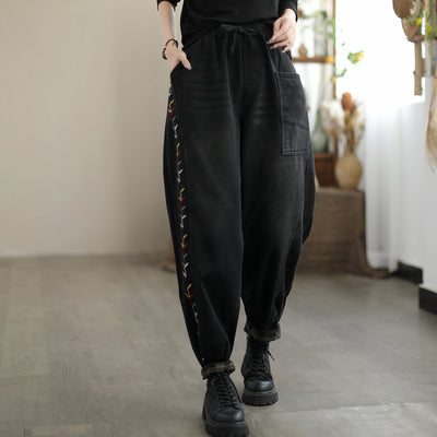 Winter Fashion Embroidery Furred Casual Jeans