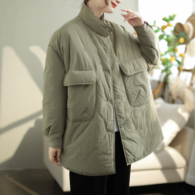Winter Loose Casual Minimalist Cotton Quilted Coat Oct 2023 New Arrival M Green 