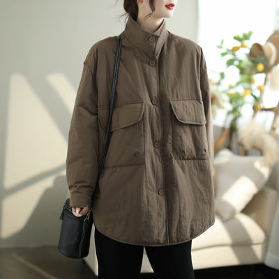 Winter Loose Casual Minimalist Cotton Quilted Coat Oct 2023 New Arrival M Light Brown 