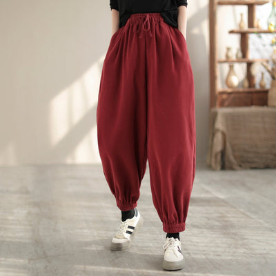 Winter Minimalist Casual Loose Furred Pants Dec 2023 New Arrival One Size Red 