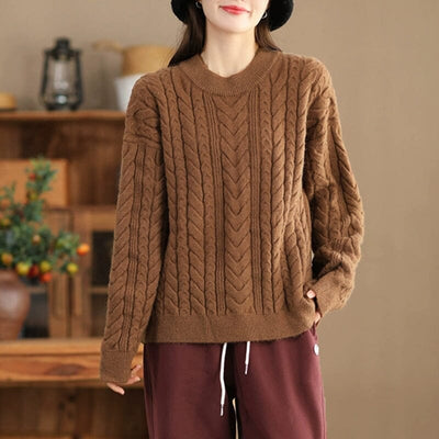 Winter Plaited Knitted Casual Loose Cardigan