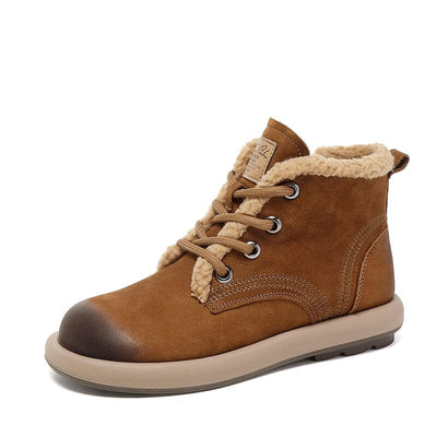 Winter Retro Leather Flat Casual Furred Boots